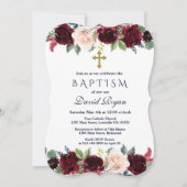 Charming Merlot Navy Blue Floral Taufe Einladung (Vorderseite)