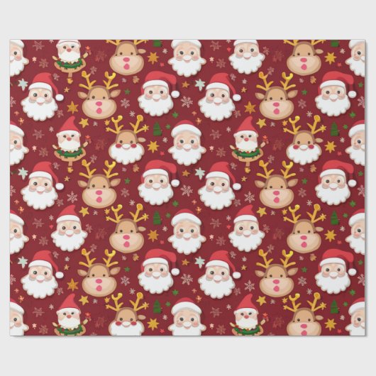 Charming Mini Santa und Rentier Weihnachtsmuster Geschenkpapier (Flach)