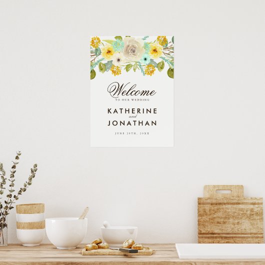 Charming Mint and Senf Wedding Willkommenspender Poster (Küche)