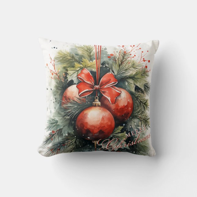 Charming Modern Watercolor Weihnachten Mistletoe Kissen (Vorderseite)