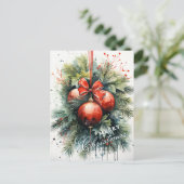 Charming Modern Watercolor Weihnachten Mistletoe Postkarte (Stehend Vorderseite)