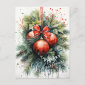 Charming Modern Watercolor Weihnachten Mistletoe Postkarte (Vorderseite)