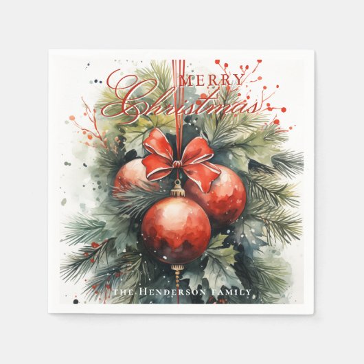 Charming Modern Watercolor Weihnachten Mistletoe Serviette (Vorderseite)