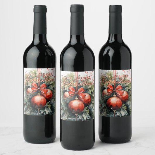 Charming Modern Watercolor Weihnachten Mistletoe Weinetikett (Flaschen)