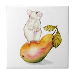 Charming Mouse on a Pear Fliese