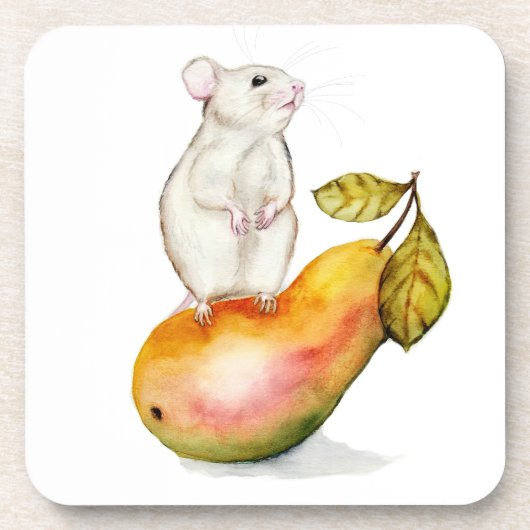 Charming Mouse on a Pear Getränkeuntersetzer (Vorderseite)