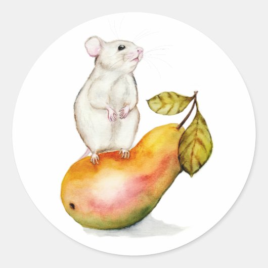 Charming Mouse on a Pear Runder Aufkleber (Vorderseite)