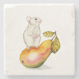 Charming Mouse on a Pear Steinuntersetzer