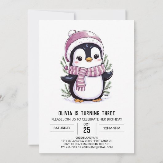 Charming Mystical Penguin Digital Geburtstag Einladung (Vorderseite)