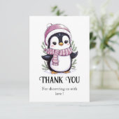 Charming Mystical Pinguin Baby Dusche Dankeskarte (Stehend Vorderseite)
