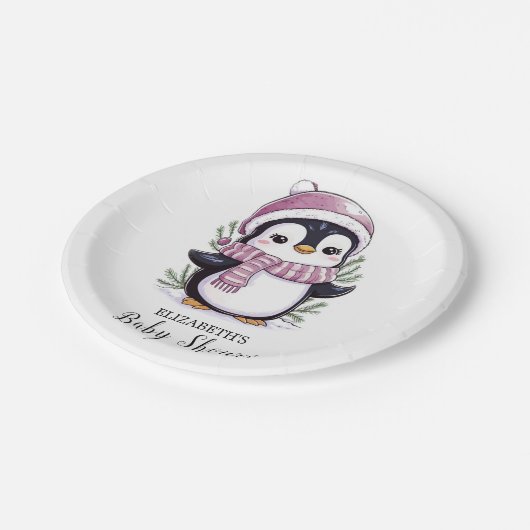 Charming Mystical Pinguin Baby Dusche Pappteller (Schrägansicht)