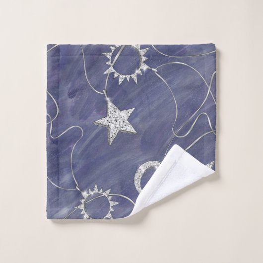 Charming Mystique Silver Moon | Stars Sun Amulet Badhandtuch Set (Waschlappen)