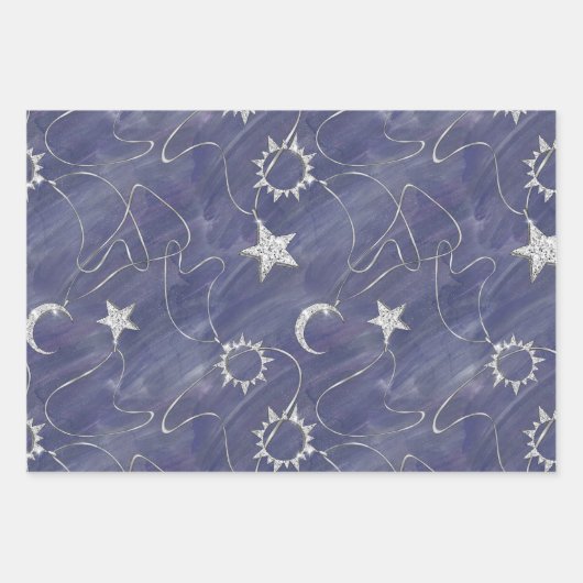 Charming Mystique Silver Moon | Stars Sun Amulet Geschenkpapier Set (Vorderseite)