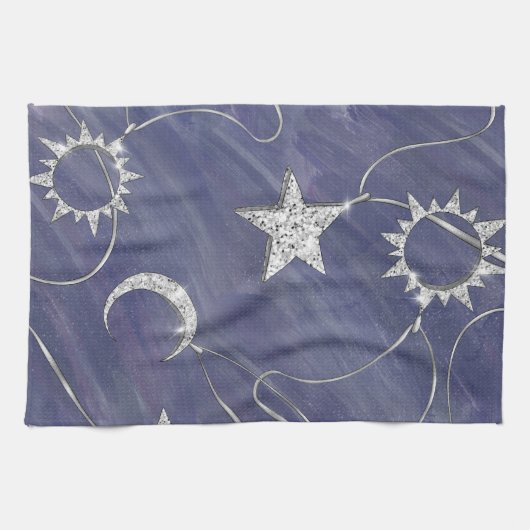 Charming Mystique Silver Moon | Stars Sun Amulet Geschirrtuch (Horizontal)