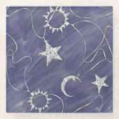 Charming Mystique Silver Moon | Stars Sun Amulet Glasuntersetzer (Vorderseite)