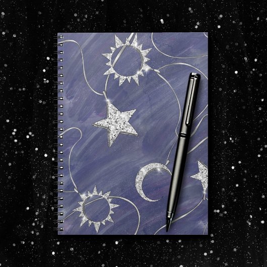 Charming Mystique Silver Moon | Stars Sun Amulet Notizblock