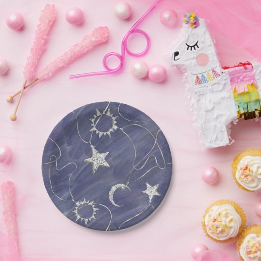 Charming Mystique Silver Moon | Stars Sun Amulet Pappteller (Party)