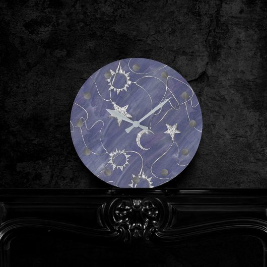 Charming Mystique Silver Moon | Stars Sun Amulet Runde Wanduhr
