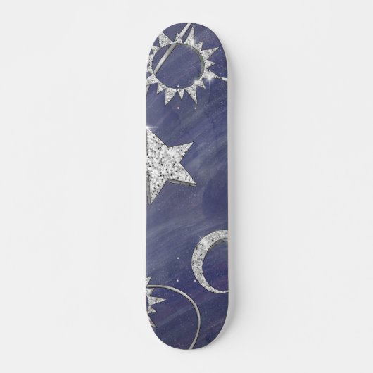Charming Mystique Silver Moon | Stars Sun Amulet Skateboard (Vorne)