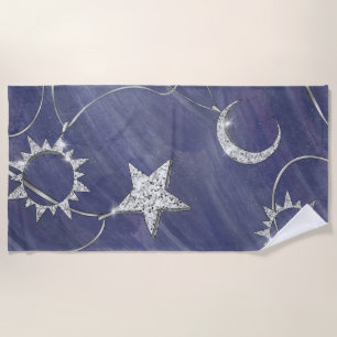 Charming Mystique Silver Moon   Stars Sun Amulet Strandtuch