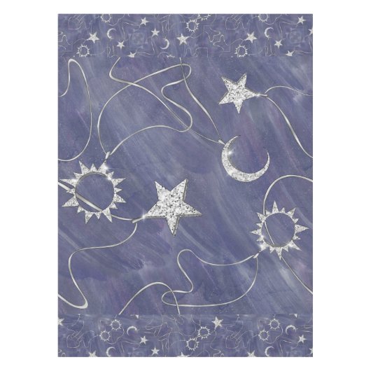 Charming Mystique Silver Moon | Stars Sun Amulet Tischdecke (Vorderseite)