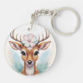 Charming & Natur Inspiriert Hirsch mit Blume Schlüsselanhänger (Rückseite)