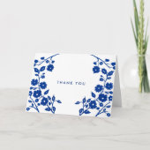 Charming Navy Blue Folk Blume Danke Custom Karte (Vorderseite)