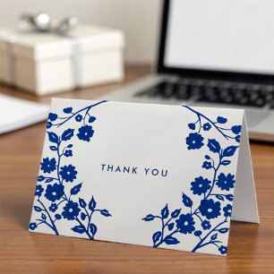 Charming Navy Blue Folk Blume Danke Custom Karte