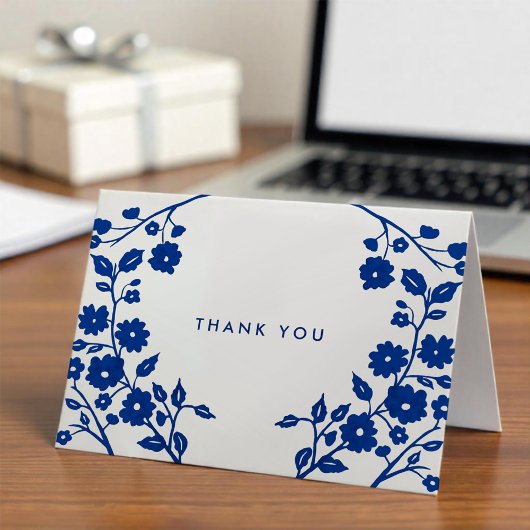 Charming Navy Blue Folk Blume Danke Custom Karte