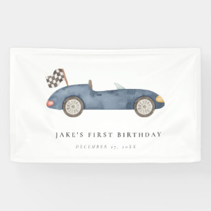 Charming Navy Blue Race Car Geburtstag Banner
