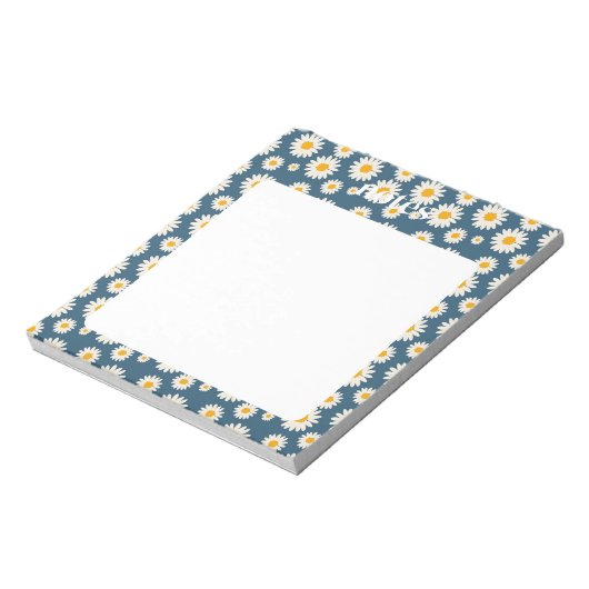 Charming Navy und White Daisy Muster Notizblock (Rotiert)