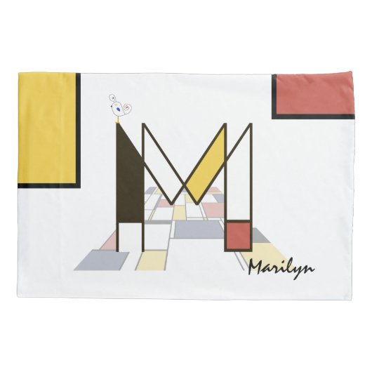 Charming Neoplasticism Art Monogram. Buchstabe M Kissenbezug (Rückseite)