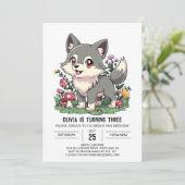 Charming Niedlicher digitaler Wolf Geburtstag Einladung (Stehend Vorderseite)