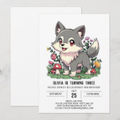 Charming Niedlicher digitaler Wolf Geburtstag Einladung (Vorne/Hinten)