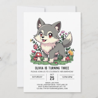Charming Niedlicher digitaler Wolf Geburtstag Einladung