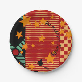 Charming Ochre Vintage Flying Witch HalloweenParty Pappteller