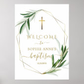 Charming Olive Blätter Gold Taufe Willkommenszeich Poster (Vorne)