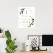 Charming Olive Blätter Gold Taufe Willkommenszeich Poster (Heimbüro)