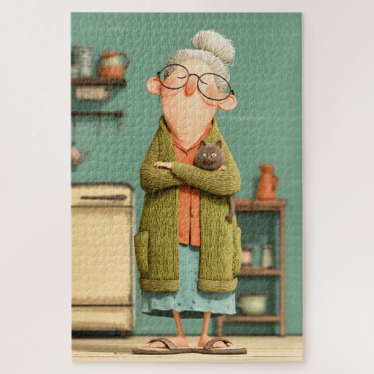 Charming Oma und ihre Katze Puzzle (Vertikal)