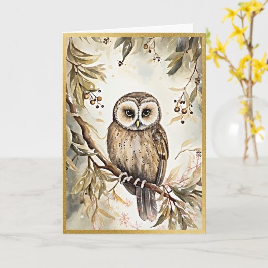 Charming Owl Woodland Grüße Karte (Gelbe Blume)