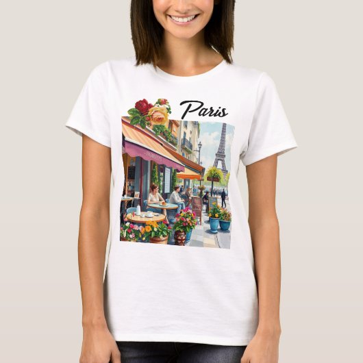 Charming Paris Café Landschaftlicher T - Shirt (Vorderseite)