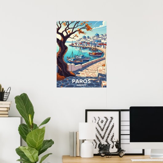 Charming Paros Greece harbor scene Poster (Heimbüro)