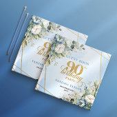 Charming Pastel Blue Gold 90th Birthday Sign In Gästebuch