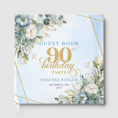Charming Pastel Blue Gold 90th Birthday Sign In Gästebuch (Vorderseite)