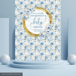 Charming Pastel Blue Gold Blume Kinderdusche Wandteppich