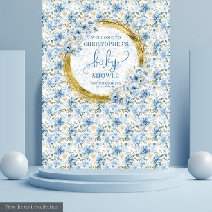 Charming Pastel Blue Gold Blume Kinderdusche Wandteppich