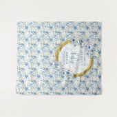 Charming Pastel Blue Gold Blume Kinderdusche Wandteppich (Vorderseite (Horizontal))