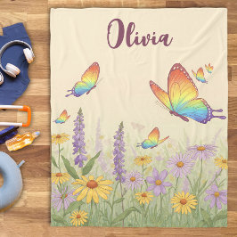 Charming Pastel Butterfly Meadow Fleecedecke