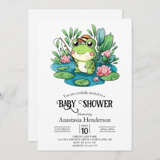 Charming Pastel Frog Baby Dusche Einladung (Vorne/Hinten)
