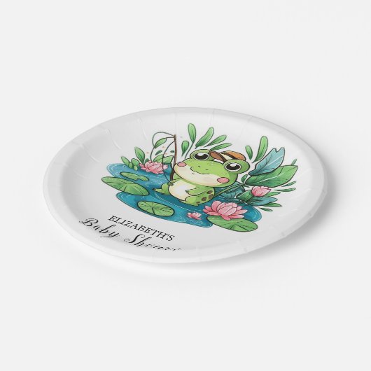 Charming Pastel Frog Baby Dusche Pappteller (Schrägansicht)